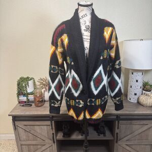 Vintage Rafaella Women's Fuzzy Cardigan Angora/Lambswool Aztec Sz S Oversized